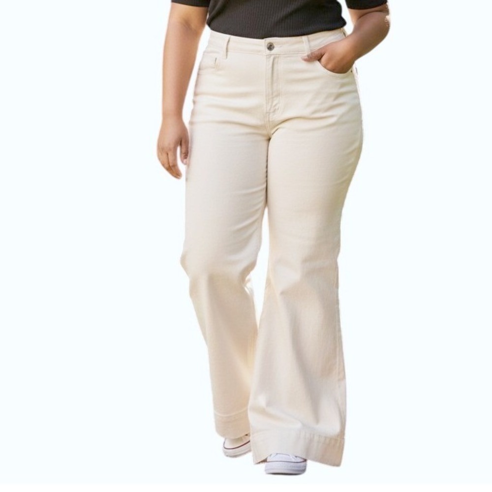 Ryegrass Flare Pants Womens 18 White High-Waisted Wide Leg Tencel Blend